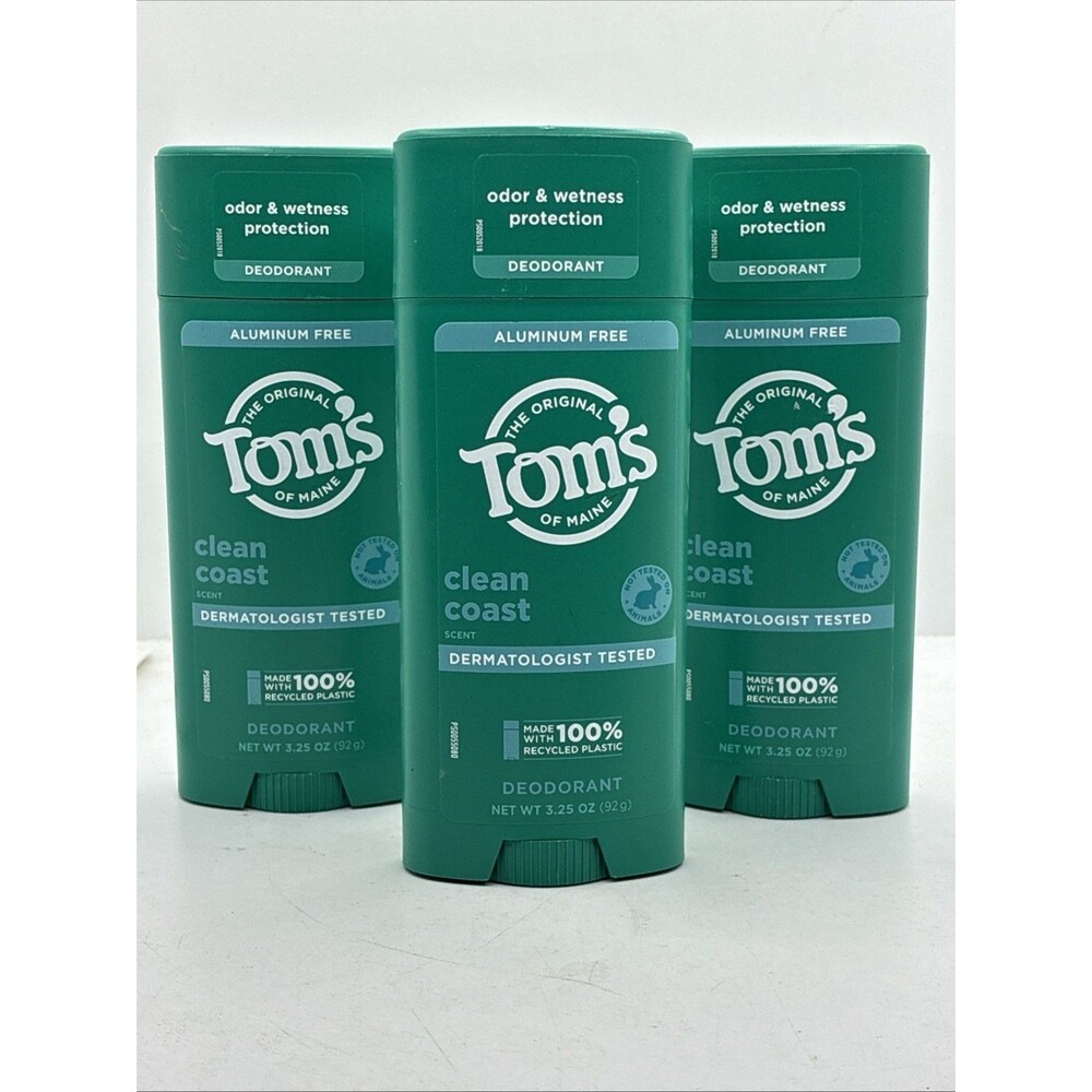 3 Pack Tom's of Maine Aluminum Free CLEAN COAST Deodorant 3.25oz